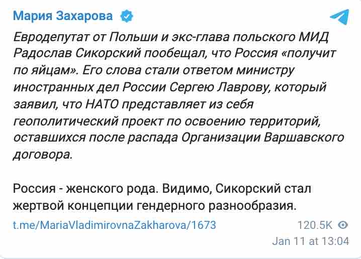 Скриншот В МИД РФ ответили на угрозу экс-главы МИД Польши дать России "по яйцам": У нас их нет