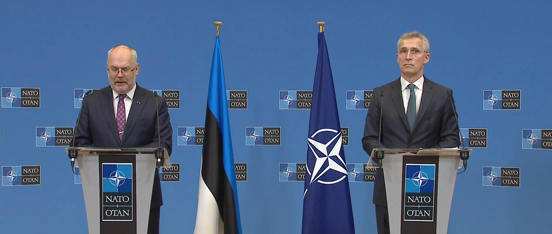 Президент Эстонии Алар Карис и генсек НАТО Йенс Столтенберг (скриншот из видеотрансляции)