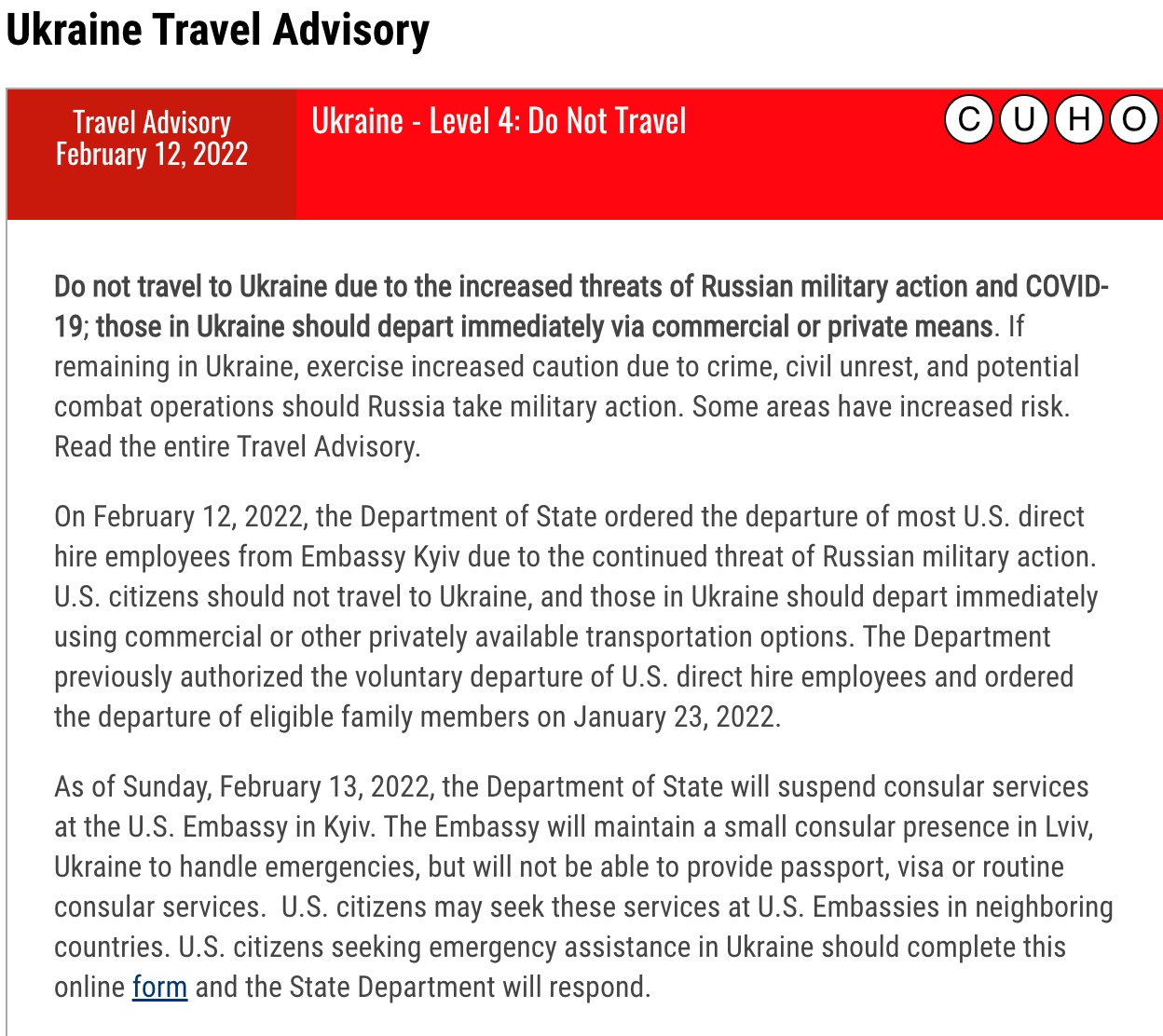 США вывозят дипломатов из Украины и останавливают консульские услуги