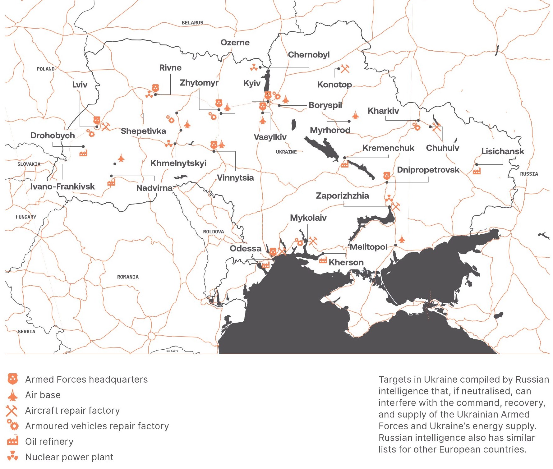 Карта "целей" РФ в Украине