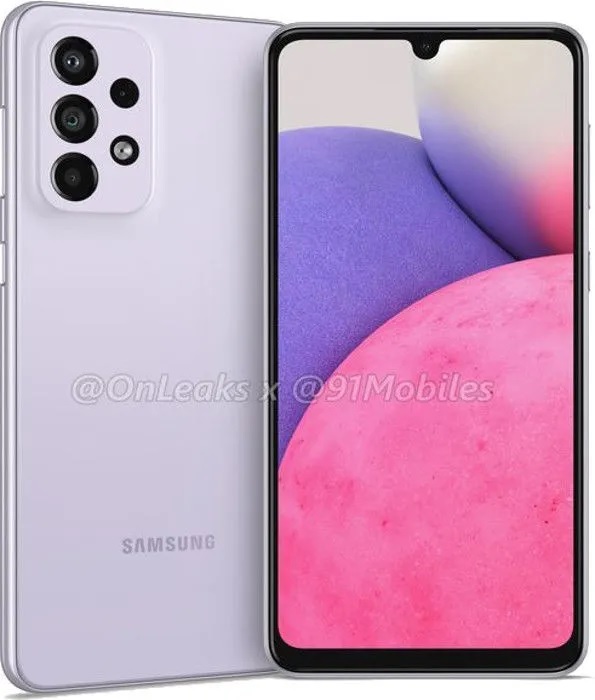 Смартфон Samsung Galaxy A33 5G на рендер. Фото – @OnLeaks та 91Mobiles