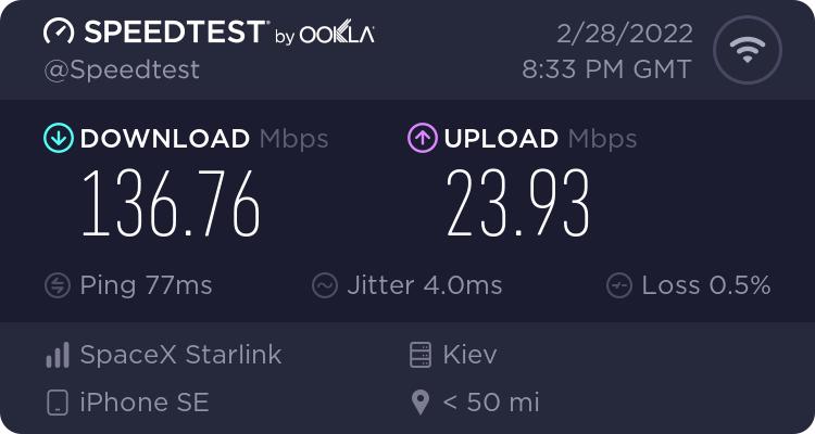 Starlink в Україні. Скриншот з Facebook Олега Куткова