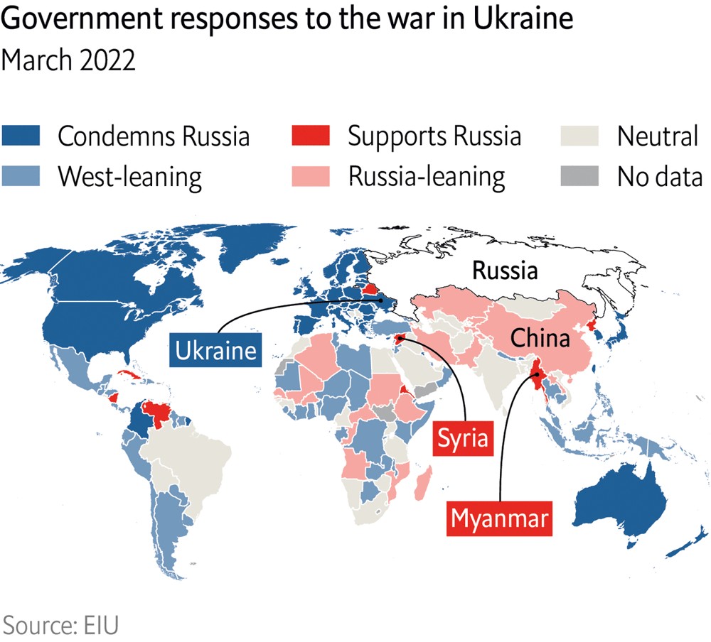 Кто поддерживает войну России, кто нейтрален, кто за Украину: карта мира отThe Economist