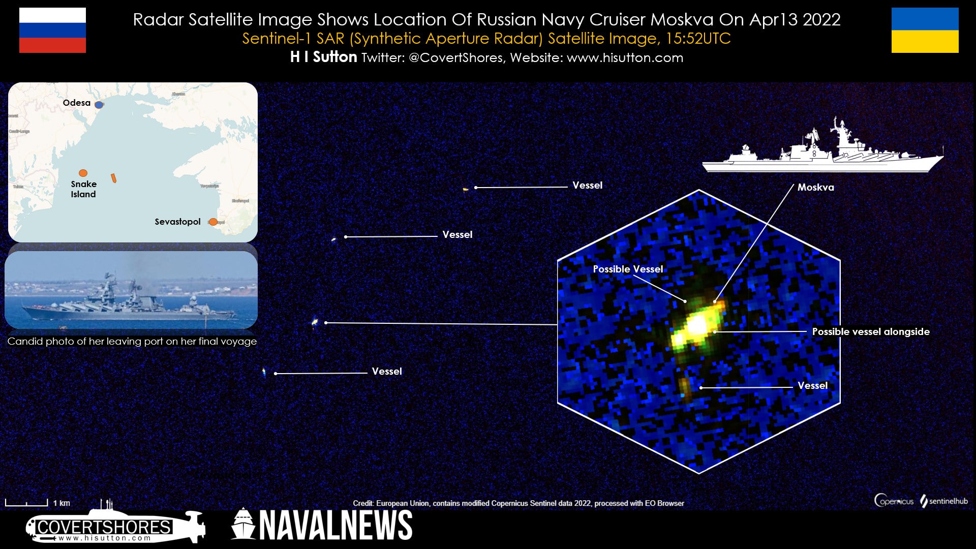 Расследователи нашли, где затонул крейсер россиян "Москва": спутниковое фото Черного моря