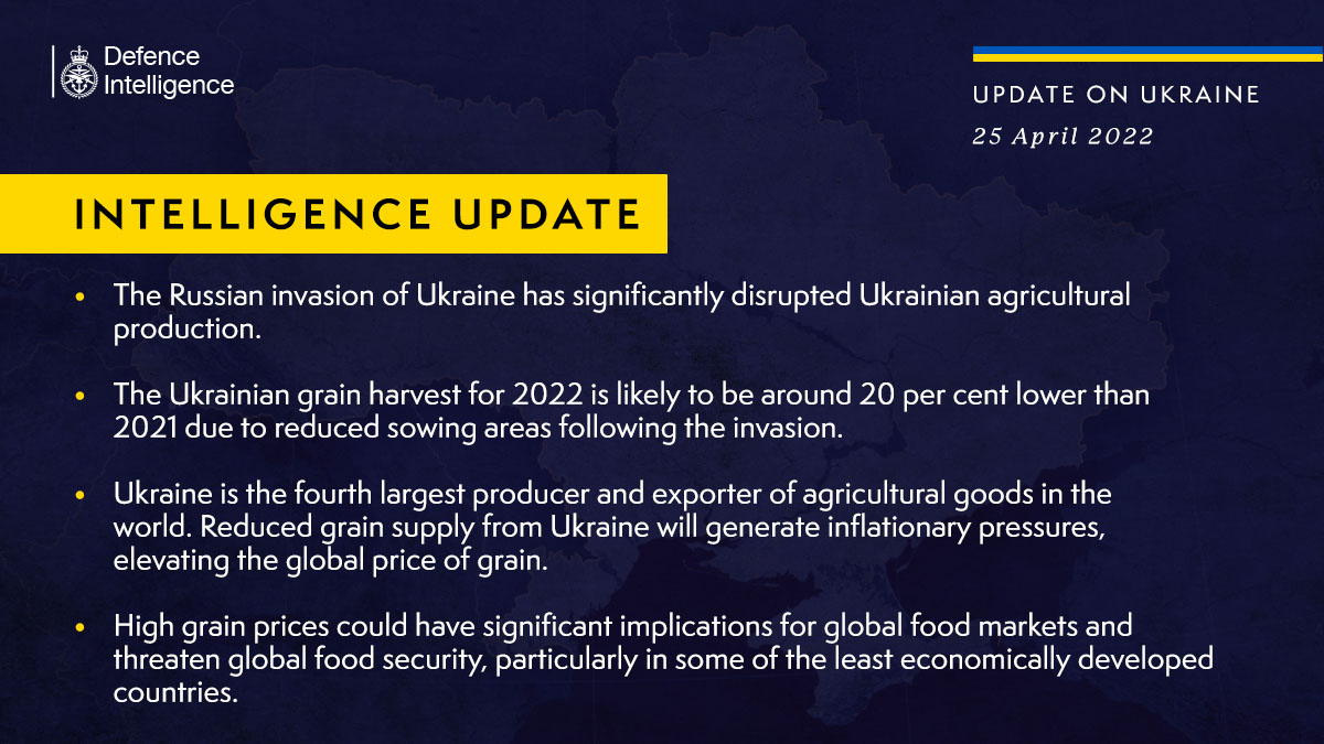 Из-за войны в Украине в мире вырастут цены на зерно, это проблема – британская разведка