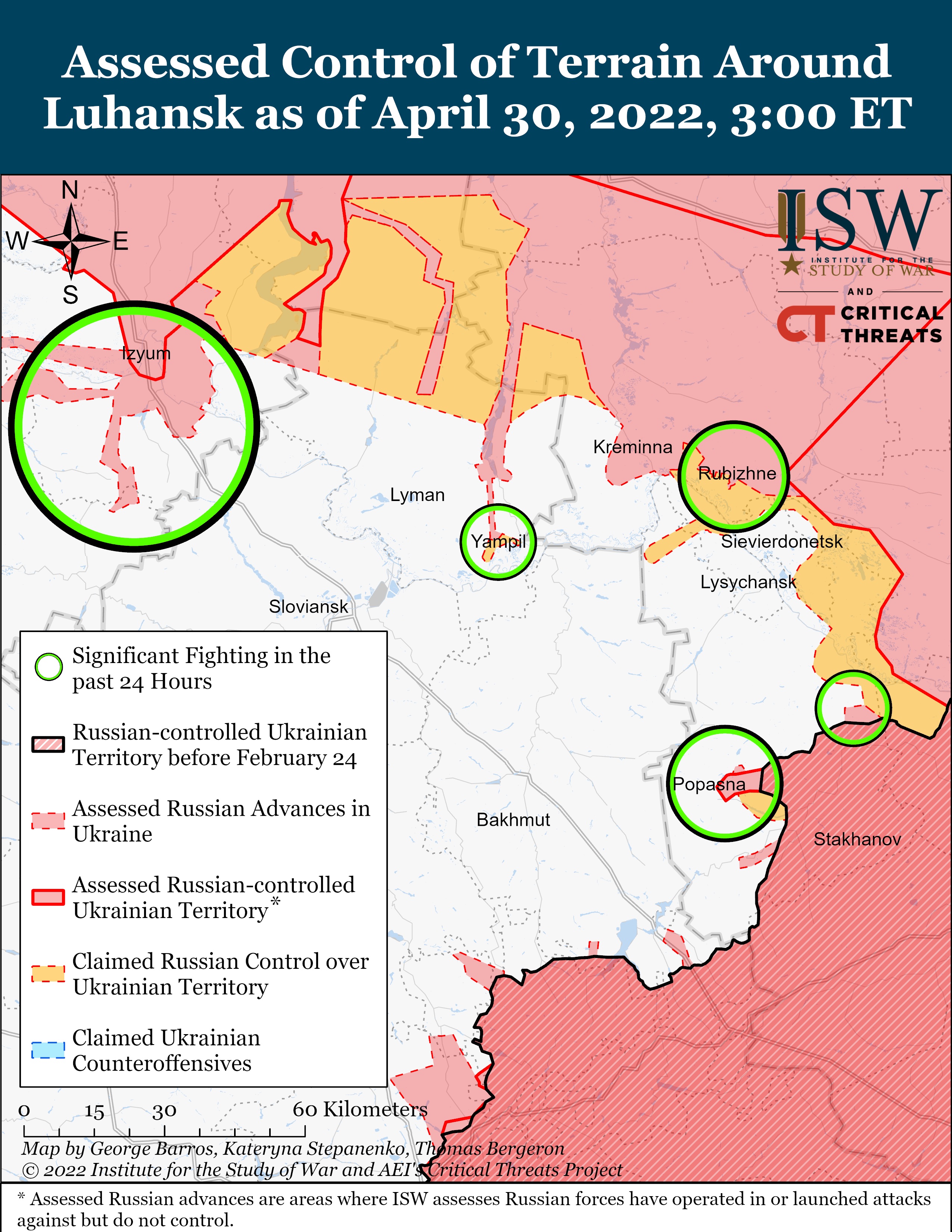 Россия вряд ли выйдет из тупика в наступлении, Украина может контратаковать – ISW, карта