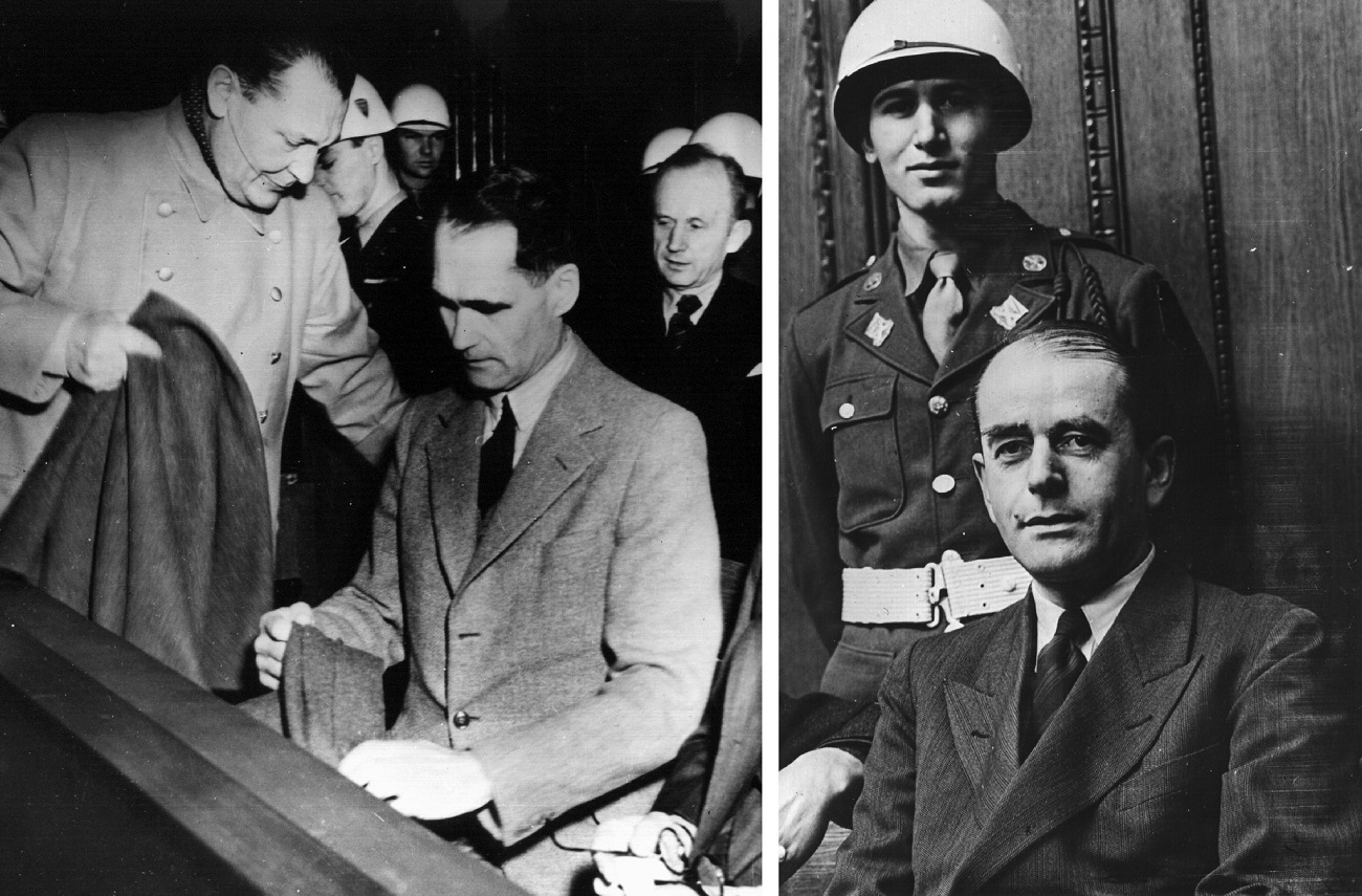 Колаж архівних фото, зроблених у 1946 році під час процесу: 1) зліва направо – Герман Герінг, Рудольф Гесс та Карл Деніц (позаду); 2) Альберт Шпеєр (джерело – EPA)