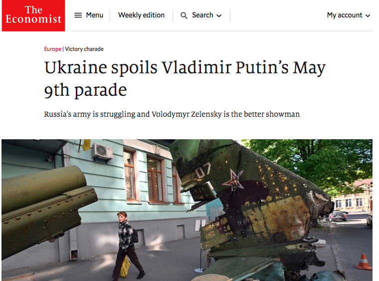 The Economist (скриншот) Как Украина испортила Путину 9 мая — все пошло не по плану. Обзор западных медиа