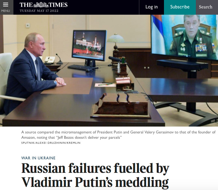 Путин лично управляет фронтом, РФ потеряла треть войск. Обзор западных медиа (17 мая)