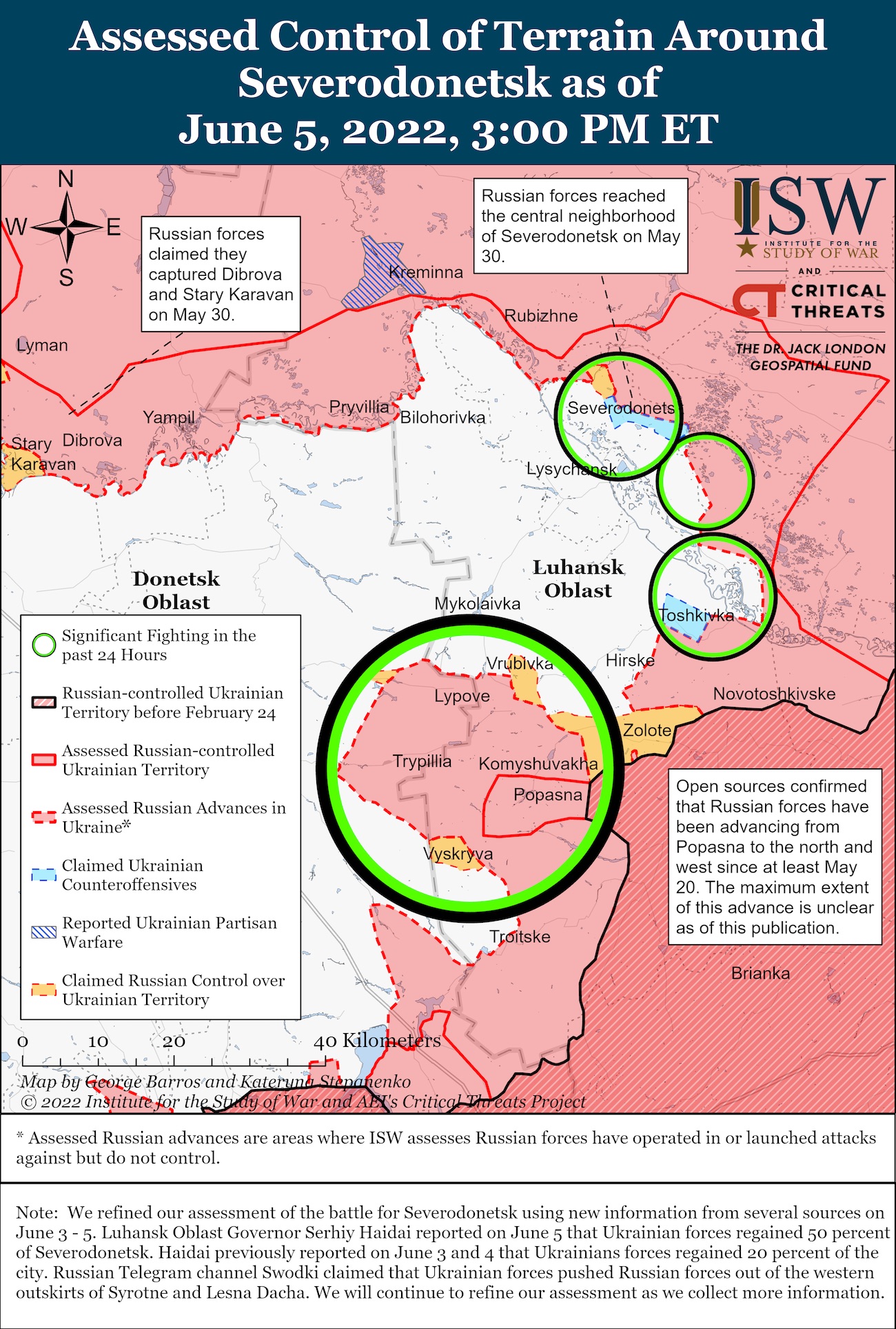 Контратаки ВСУ в Северодонецке вынудят россиян оставить уязвимыми другие направления – ISW