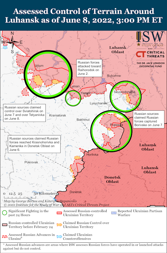 Бои в районе Изюма и Северодонецка (Карта: ISW) 