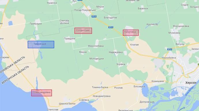 Точки контрнаступления ВСУ в Херсонской области (Фото: googlemaps) 