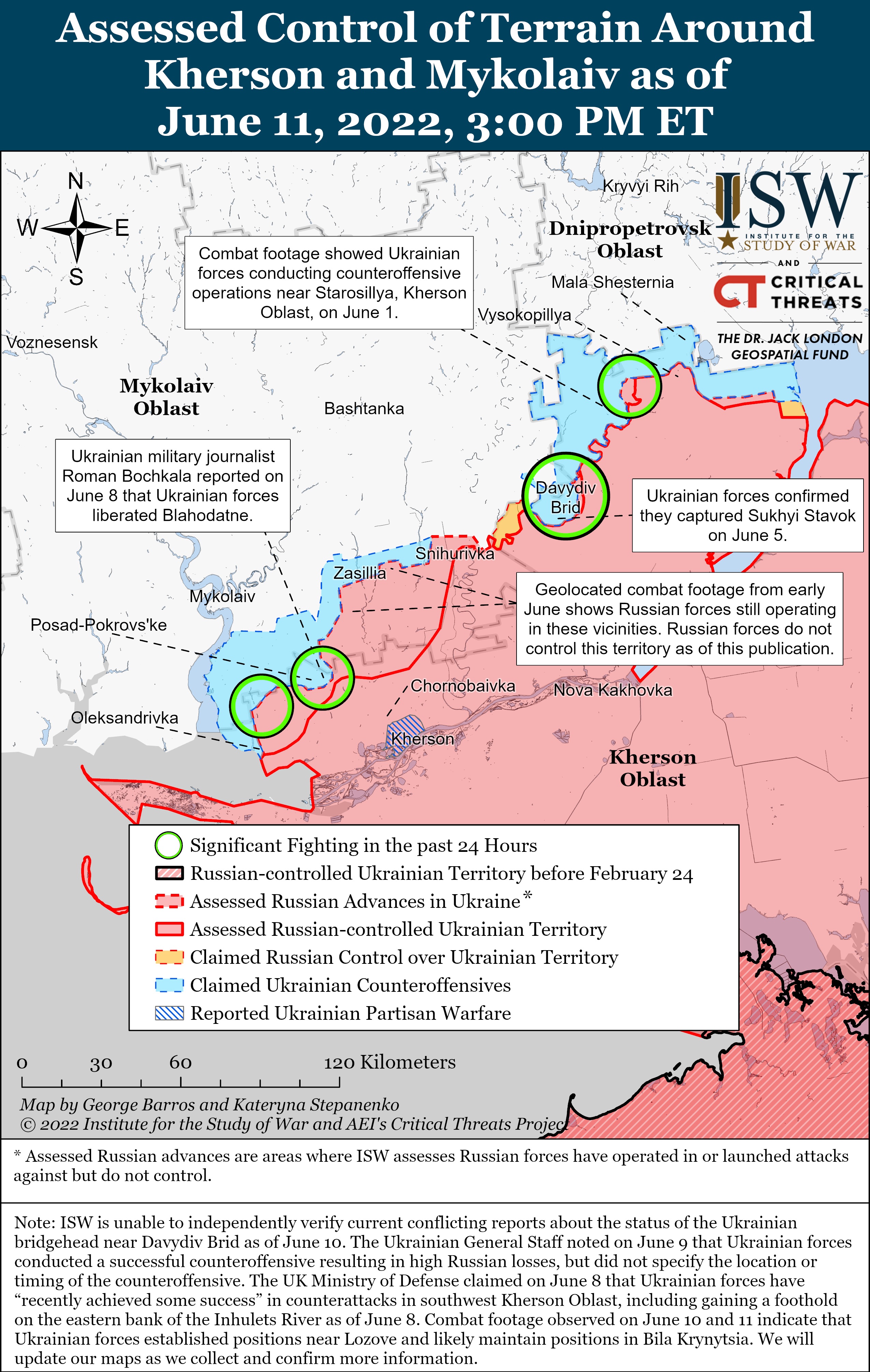 Украинские войска возобновили контрнаступление к северо-западу от Херсона – карты ISW