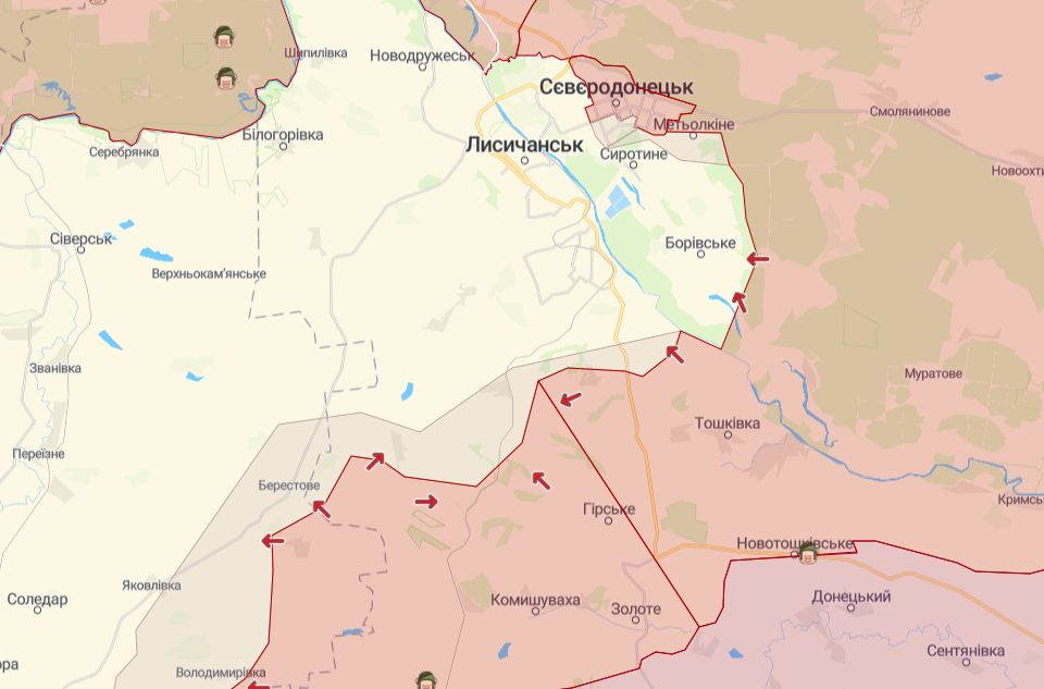 Бої в районі Сєверодонецька та Лисичанська (Карта: deepstatemap.live))