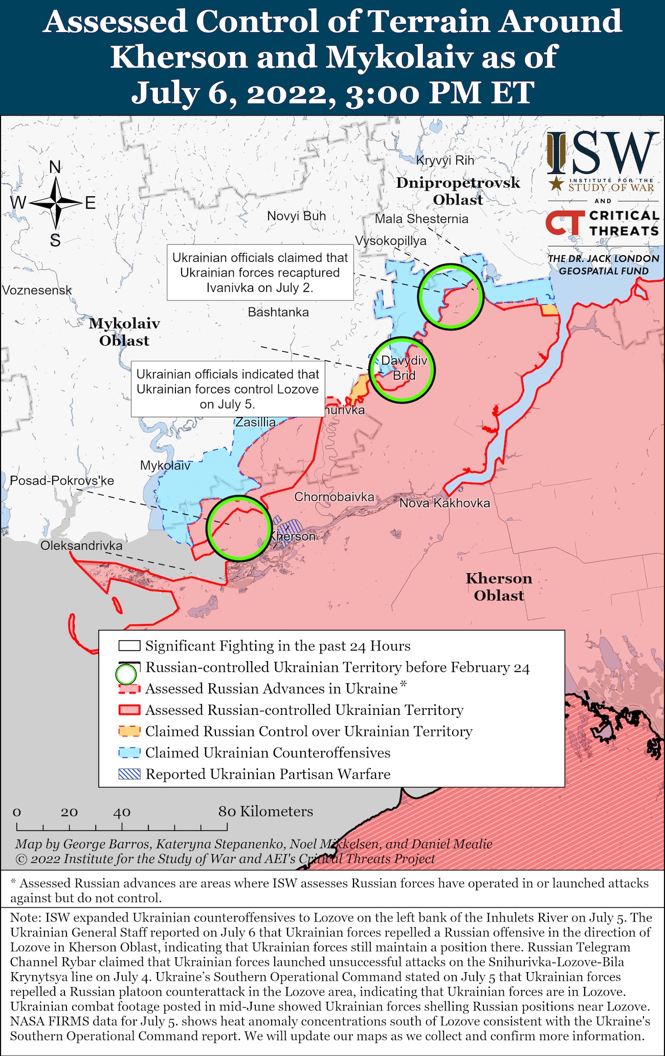 Украинские войска продолжают создавать условия для контрнаступления на Херсон – ISW, карты