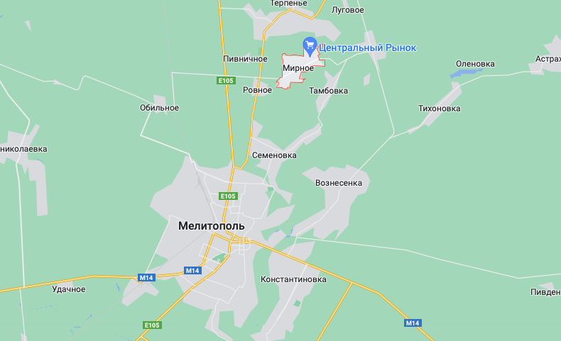 Селище Мирне під Мелітополем (Карта: googlemaps.com)