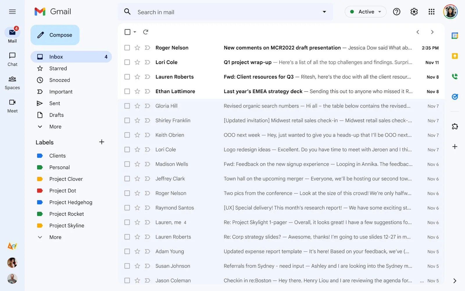 Новый интерфейс Gmail. Источник – Google
