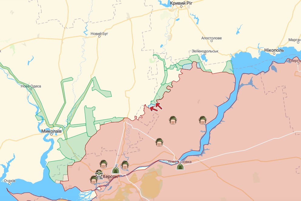 Фронт на Херсонському та Криворізькому напрямках (Карта: deepstatemap.live)