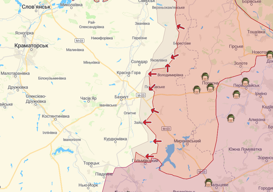 Генштаб — россияне наступают на Бахмут, ВСУ отбили атаки в районе Авдеевки— карта