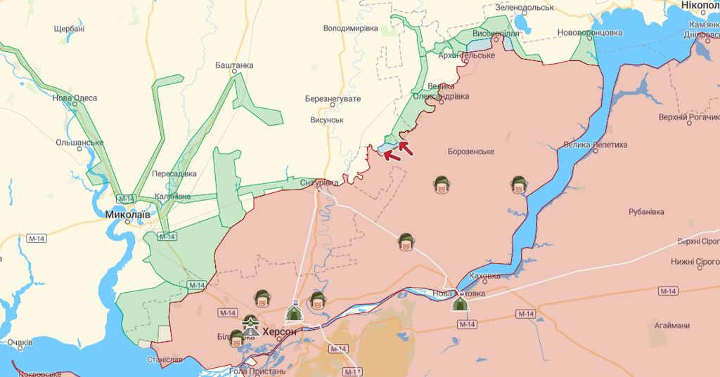 Фронт на Южнобугском направлении (Карта: deepstatemap.live)