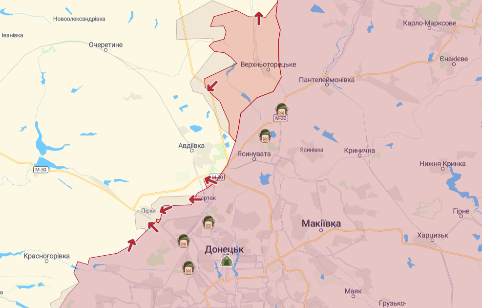 Фронт в районе Донецка (Карта: deepstatemap.live) Фронт в районе Донецка (Карта: deepstatemap.live)