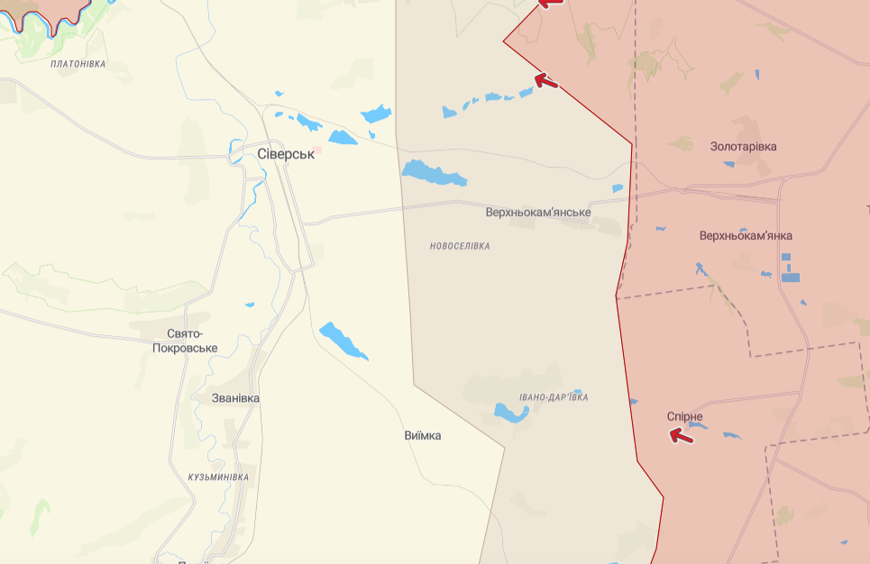Фронт в районе Северска (карта: deepstatemap.live)