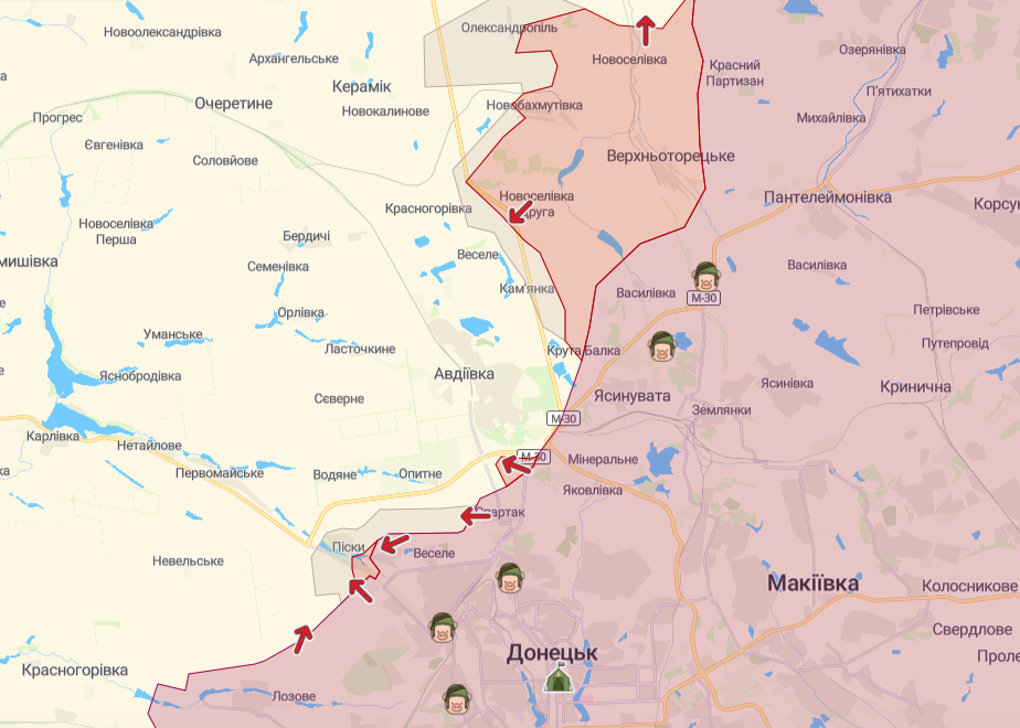 Фронт в районе Донецка (карта: deepstatemap.live)