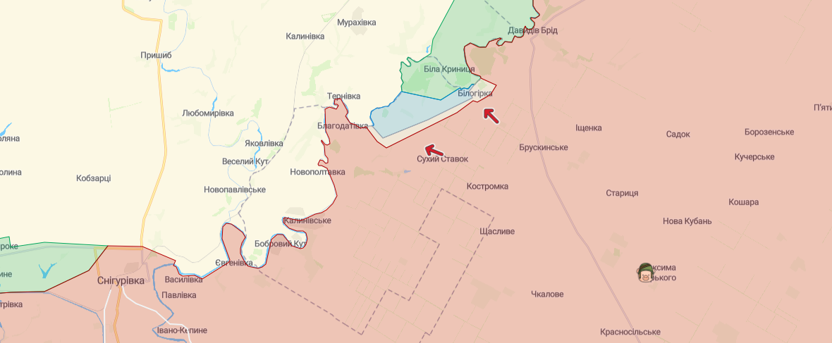 Участок наступления россиян на юге (карта: deepstatemap.live)