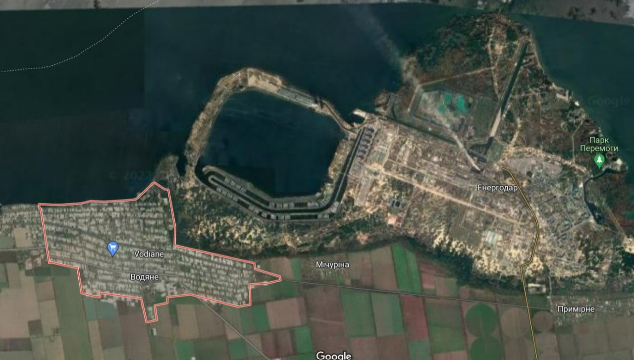 Поселок Водяное, откуда россияне обстреливают Запорожскую АЭС на карте