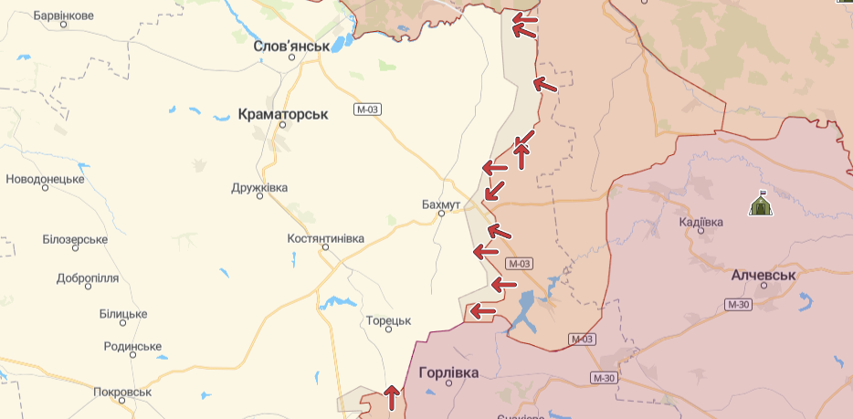 Джерело – deepstatemap Росія наступає на різних ділянках фронту, має "частковий успіх" біля Бахмута – Генштаб