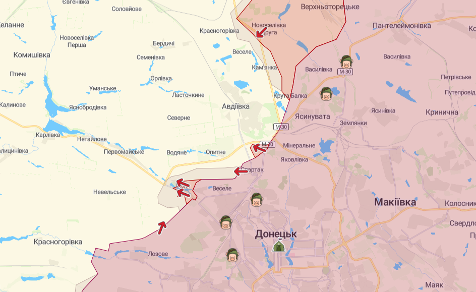 Фронт в районе Донецка (Карта: deepstatemap.live)
