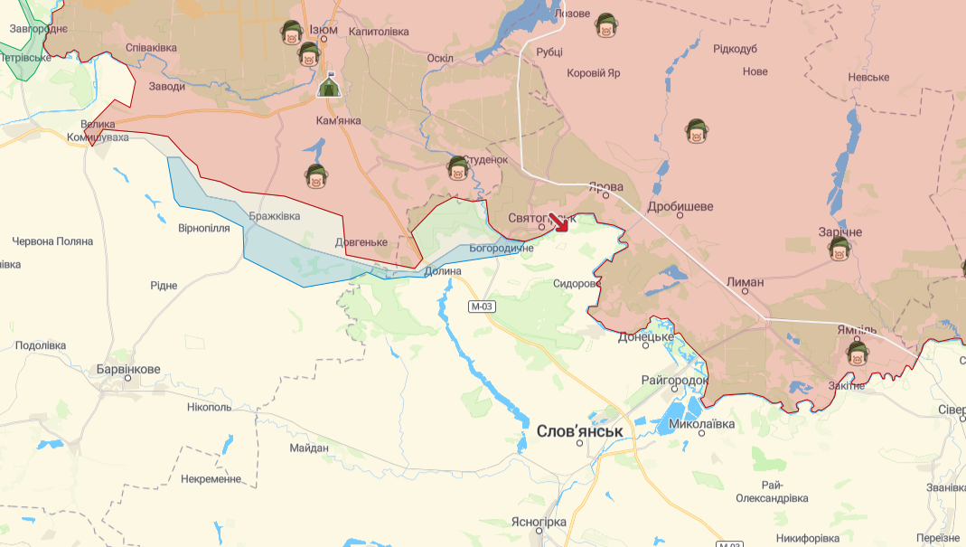 Фронт в районе Славянска (Карта: deepstatemap.live)