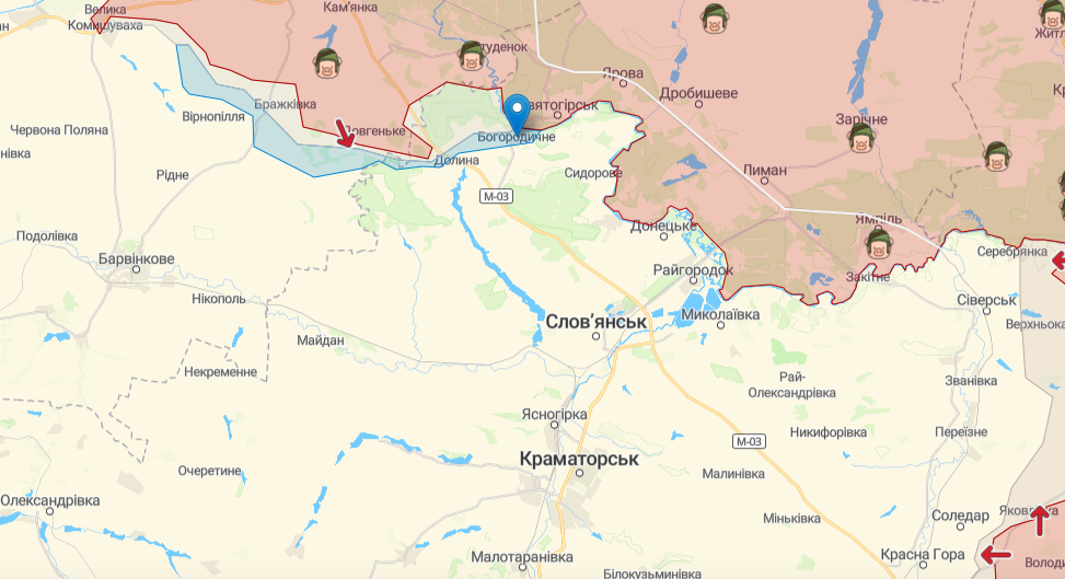 Фронт в районе Славянска (Карта: deepstatemap.live)