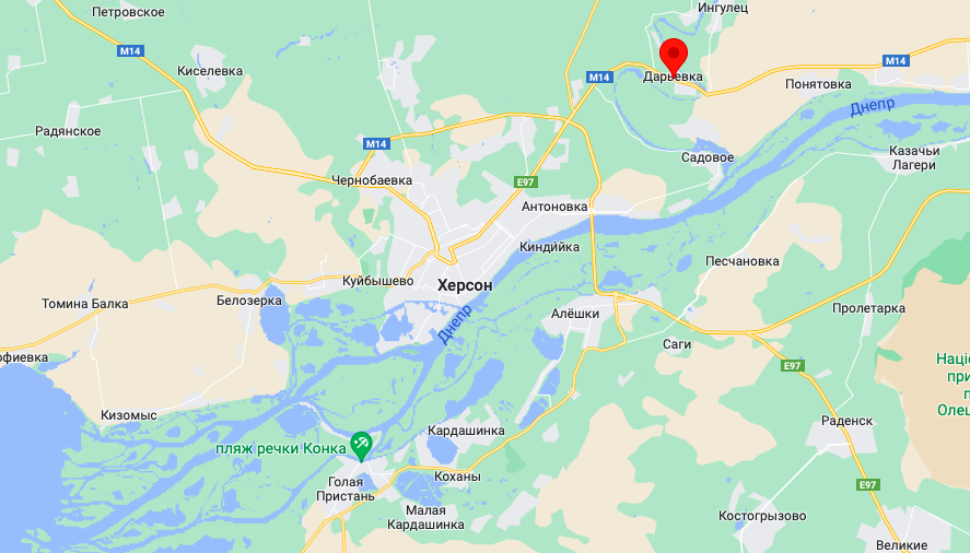 Дарьевка и Голая Пристань под Херсоном (Карта: googlemaps.com)