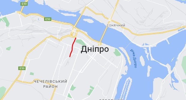 Вулиця Бандери на мапі центру Дніпра Улица Бандеры на карте центра Днепра