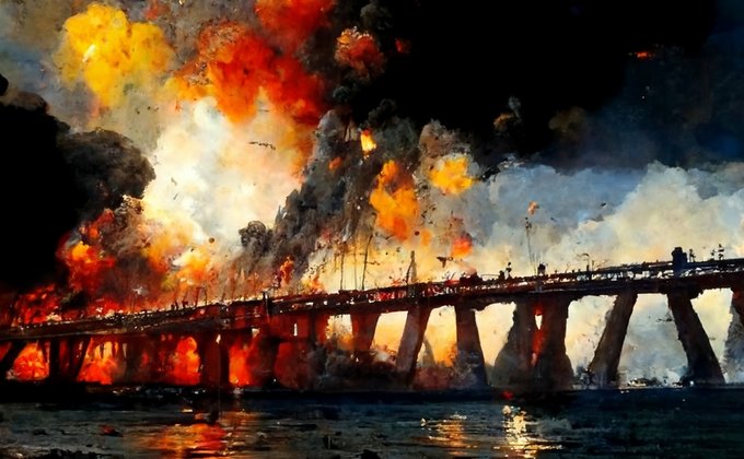 Нейросеть Midjourney показала собственное видение взрыва на Крымском мосту