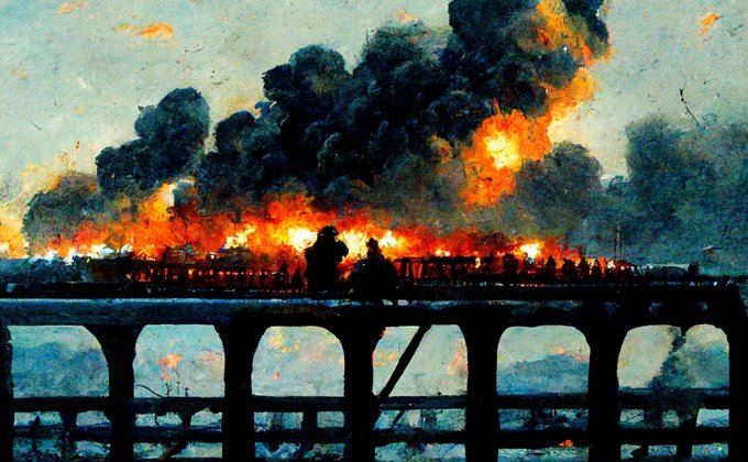 Нейросеть Midjourney показала собственное видение взрыва на Крымском мосту