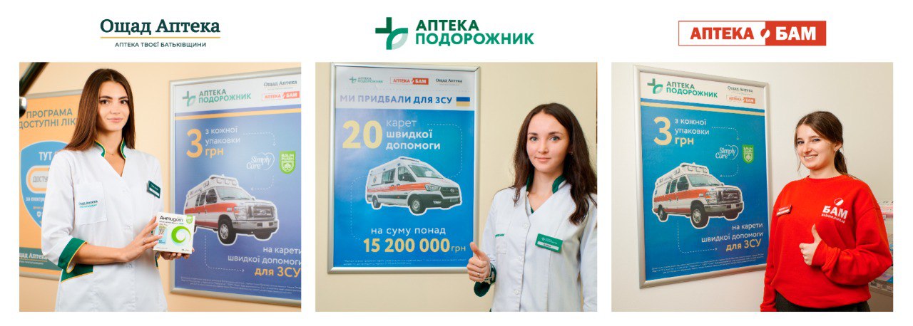 Аптека Подорожник передала 20 автівок швидкої медичної допомоги для потреб ЗСУ