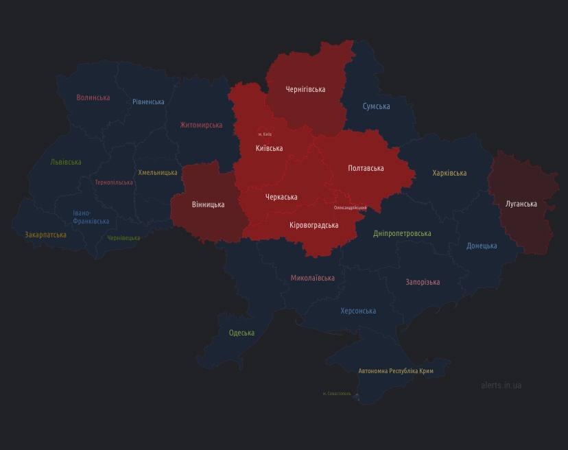 Карта повітряних тривог В Україні лунають повітряні тривоги. Причина – завезені до Білорусі дрони-камікадзе