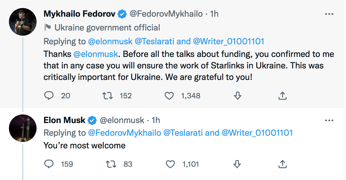 Ілон Маск пообіцяв забезпечити Starlink для України у будь-якому разі – Федоров