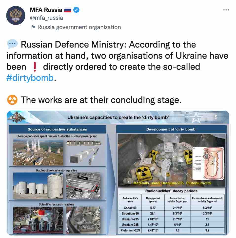 Скриншот МИД РФ в твите о якобы создании Украиной "грязной бомбы" использовал фото 2010 года