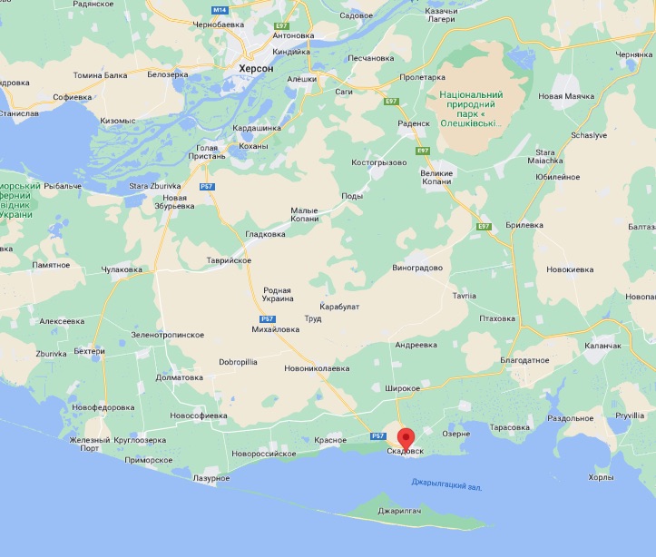 Карта Google Российская оккупационная администрация Херсона перемещена в Скадовск – Генштаб