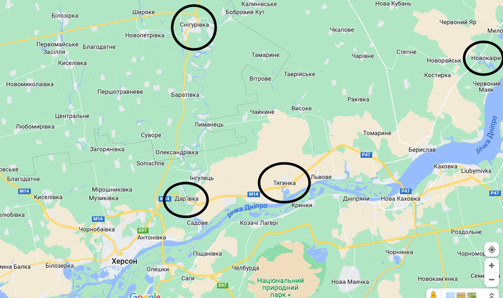 Населені пункти, де росіяни, ймовірно, підірвали мости