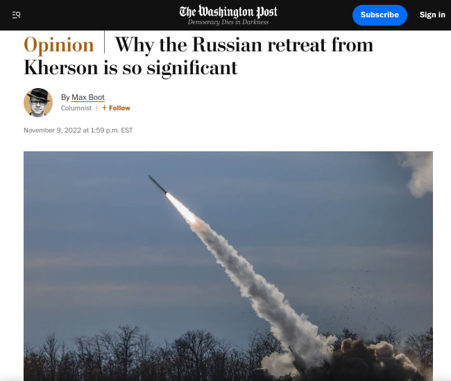 The Washington Post (скриншот) Принизливо для Росії, але Путін – не самогубець. Що пишуть іноЗМІ про "втечу" з Херсона