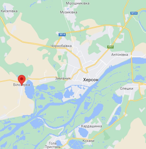 Belozerka on the map of the region