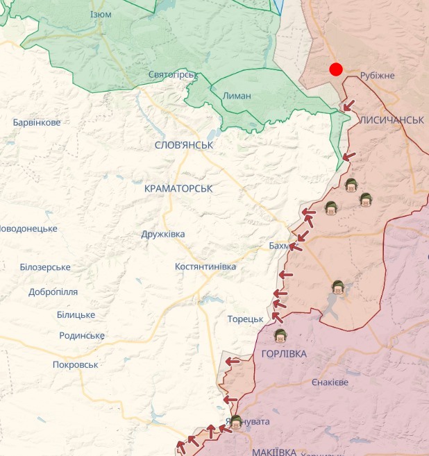 Кременная на карте б/д на середину ноября 2022 года