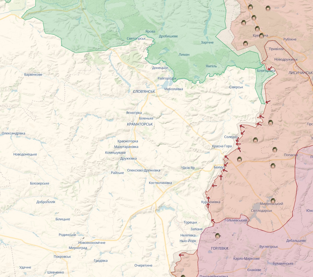 Донбасс, ситуация на начало 2023-го (нажмите, чтобы увеличить карту)