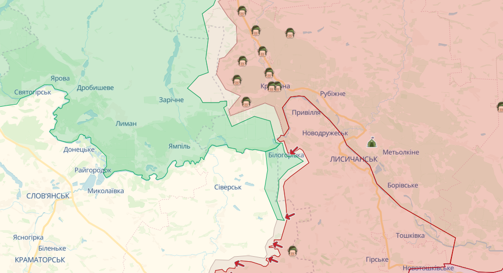 Фронт в районе Белогоровки (Карта: deepstatemap.live)