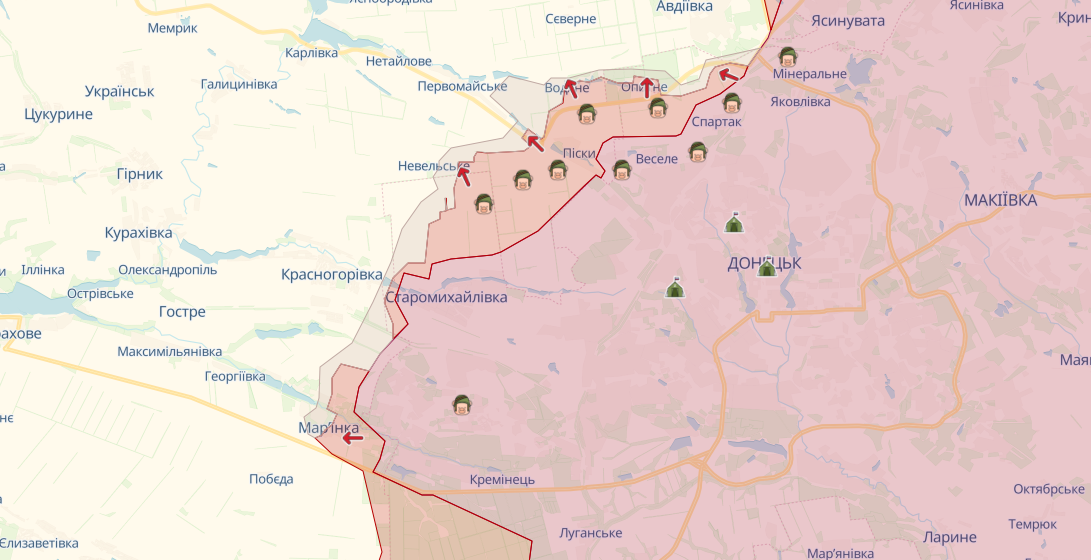 Фронт в районе Марьинки (Карта: deepstatemap.live)