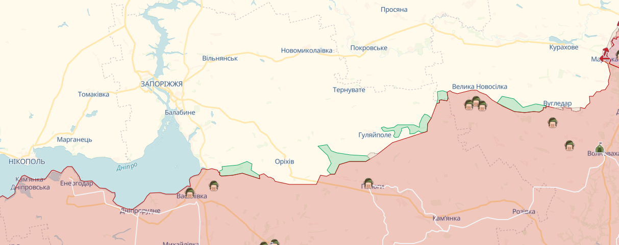 Фронт у Запорізькій області (Мапа: deepstatemap.live)